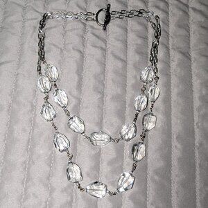 Clear Faceted Crystal Bead Necklace with Silver Tone Chain & Toggle Clasp 5774